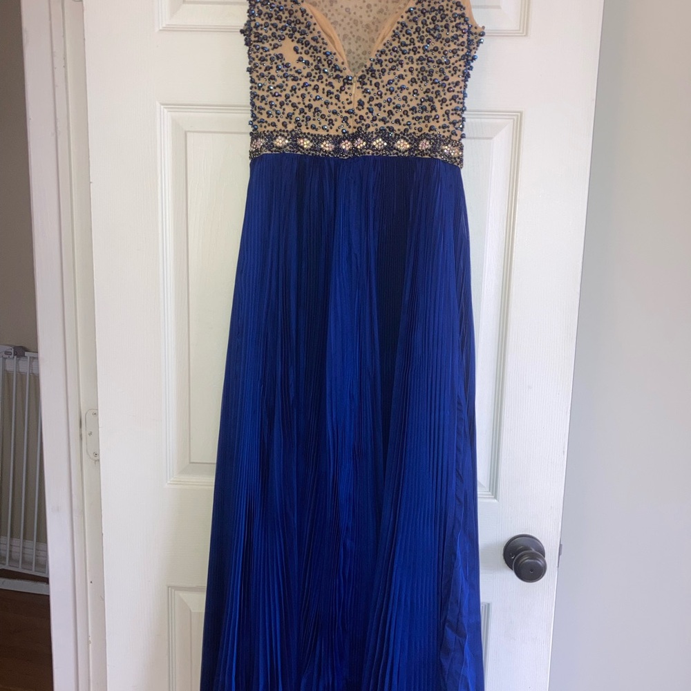 Prom dress - Sherri Hill Elegant Royal Blue and Gold beaded Women's Dress - Picture 9 of 13